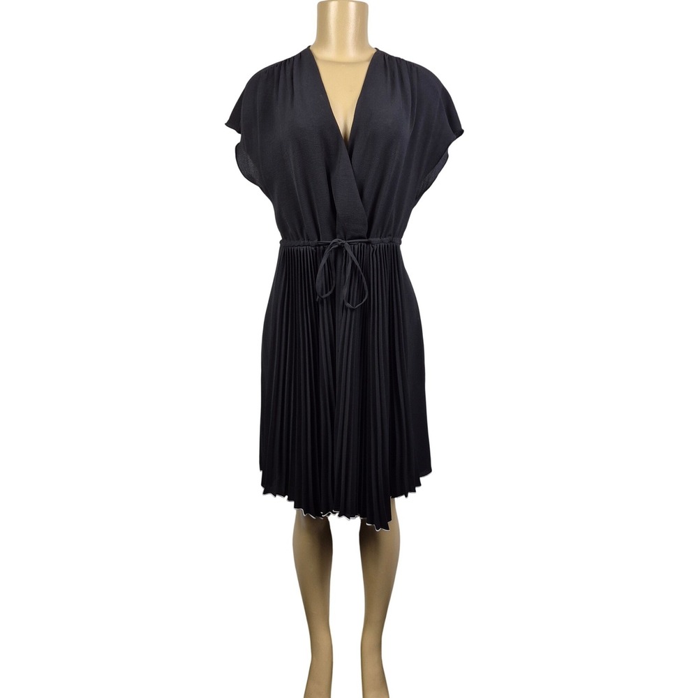 All Saints Myer Dress Black Pleated Faux Wrap V-Neck XS‎ Assymetrical